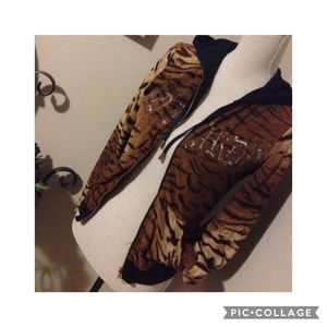 ED Hardy Reversible Tiger/Skull Bling ZipUp Hoodie